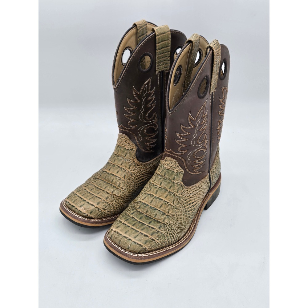 Cody James Kids 12 Brown Olive Faux Gator Square Toe Western Cowboy Boots 43871